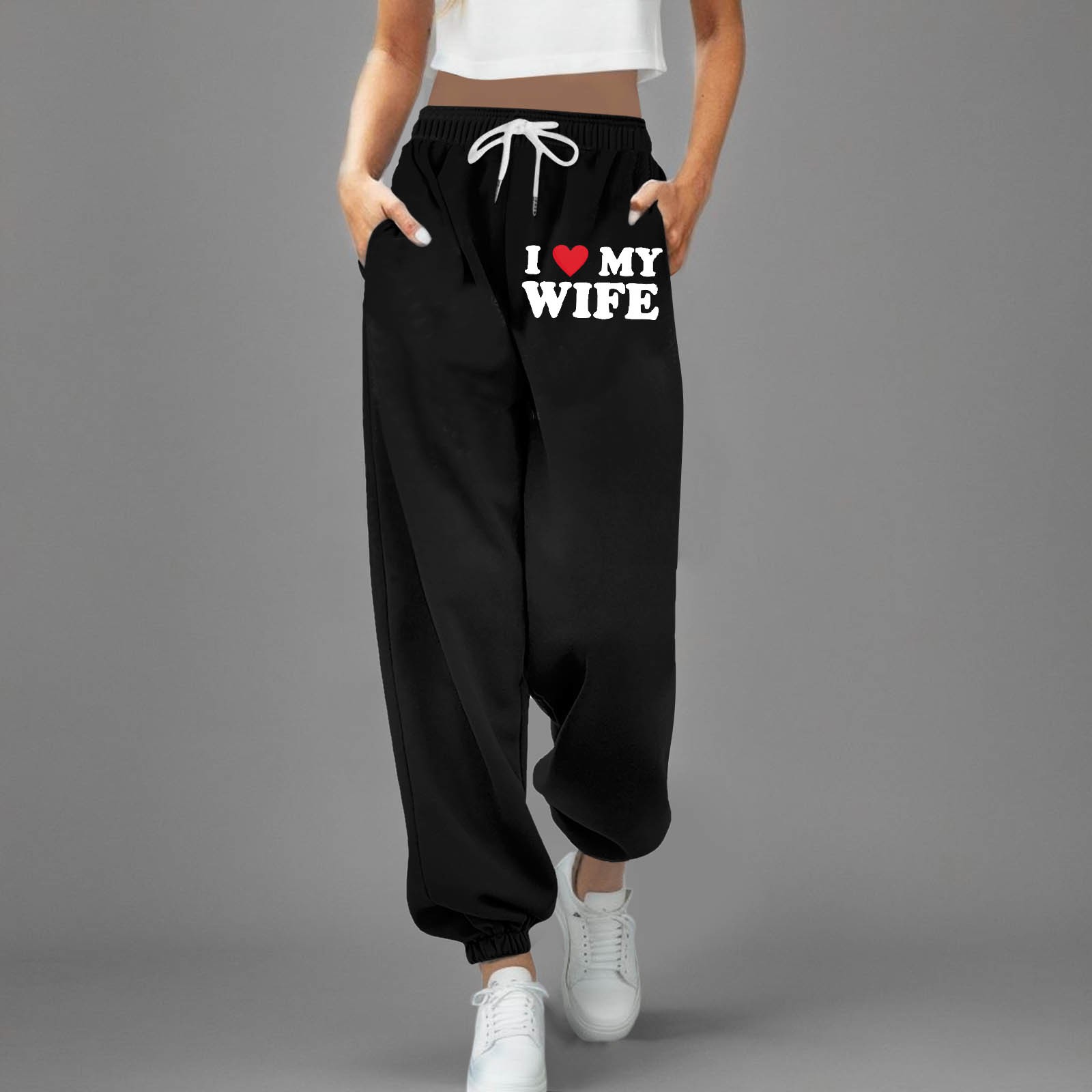 thumbnail image 2 of Pantalones de chándal anchos y rectos con forro polar para mujer - Pantalones de yoga de cintura alta con bolsillos para hacer ejercicio/uso informal (S-XXL), 2 of 4